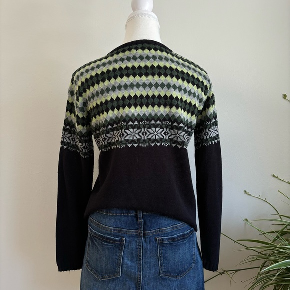 vintage green and black snowflake knit cardigan - Picture 6 of 9